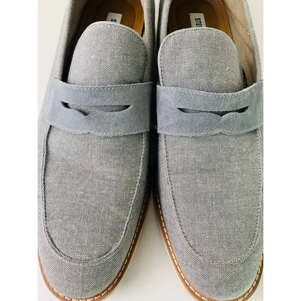 Steve Madden Normin Canvas Penny Loafer In Gray Fabric Leather Men's Size 12